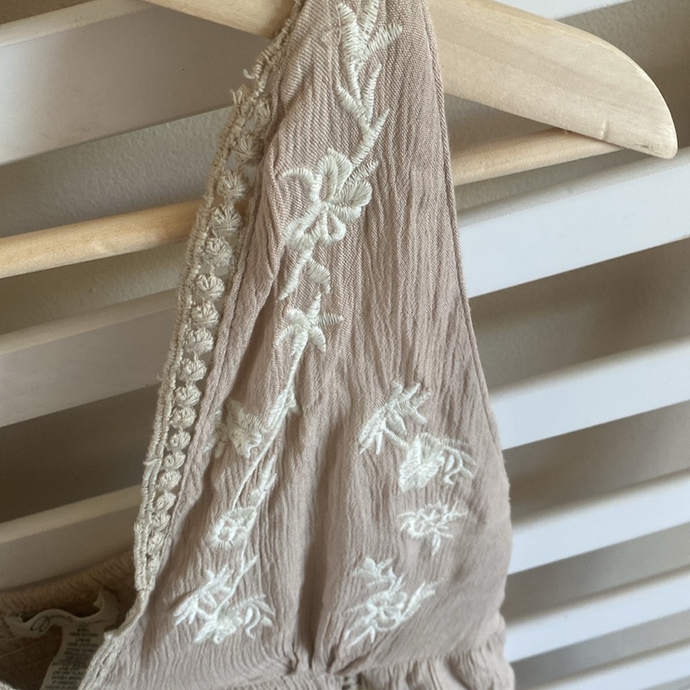 NWT Jessica Simpson Beige Sundress Tie Shoulder Bohemian Embroidered Dress Sz M - Picture 5 of 14
